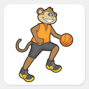 Pegatina Cuadrada Mono en el baloncesto