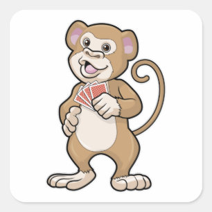 Pegatina Cuadrada Mono en Poker con tarjetas de póker