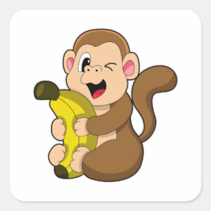 Pegatina Cuadrada Mono gracioso con banana
