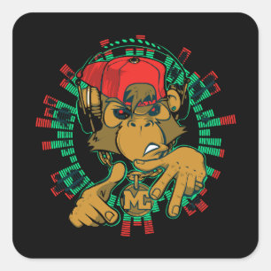 Pegatina Cuadrada mono rapero monkey dj puede ser usado