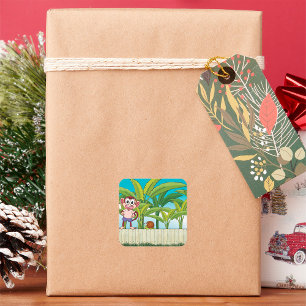 Pegatina Cuadrada Mono y caracol en la jungla tropical