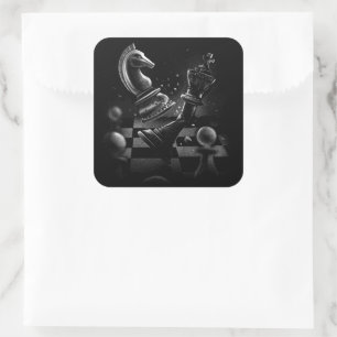 Pegatina Cuadrada Monochrom del ajedrez dramático