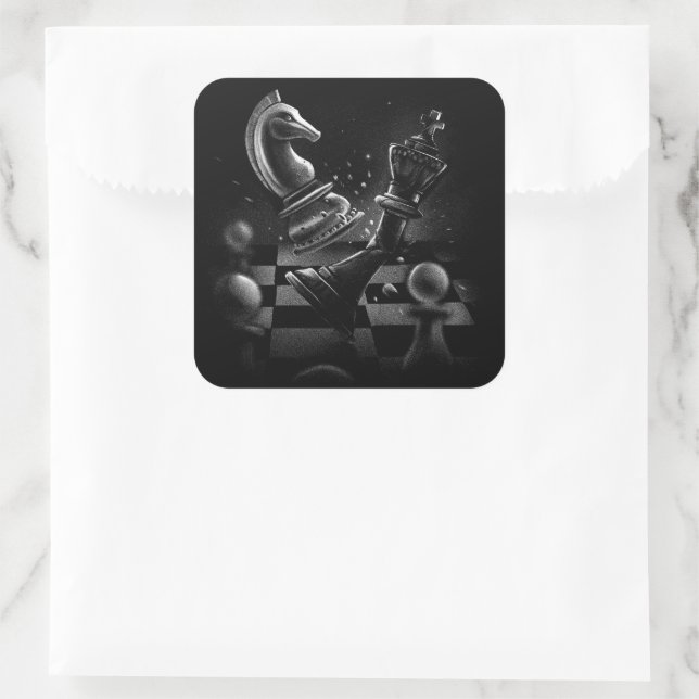 Pegatina Cuadrada Monochrom del ajedrez dramático (Bolso)