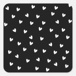 Pegatina Cuadrada Monochrome Black and White Heart Pattern