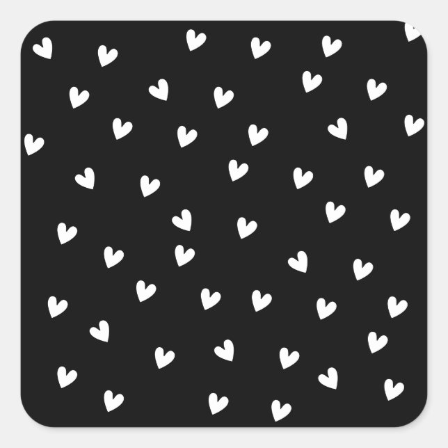 Pegatina Cuadrada Monochrome Black and White Heart Pattern (Anverso)