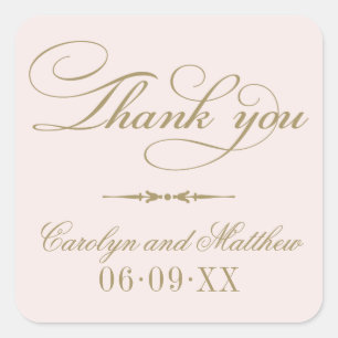 Pegatina Cuadrada Monograma antiguo y rosa pálido