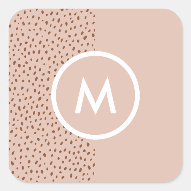 Pegatina Cuadrada Monograma Beige de moda con Terracotta Boho Brown (Anverso)
