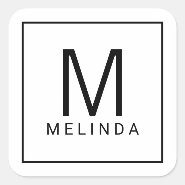 Pegatina Cuadrada Monograma blanco y negro (Anverso)