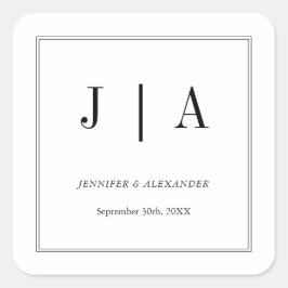 Pegatina Cuadrada Monograma Blanco Y Negro Pareja Nombre Moderno Sim