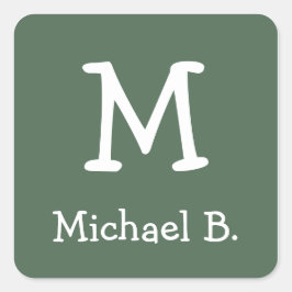 Pegatina Cuadrada Monograma blanco y nombre en cuadrado redondeado v