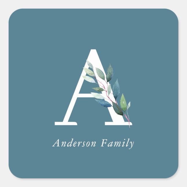Pegatina Cuadrada Monograma Botánico Delicado (Anverso)