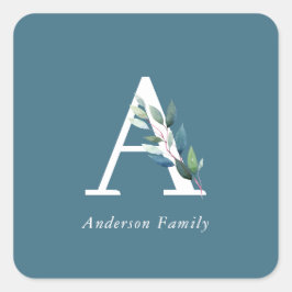 Pegatina Cuadrada Monograma Botánico Delicado