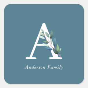 Pegatina Cuadrada Monograma Botánico Delicado