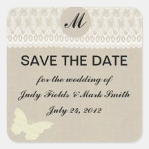 Monograma Burlap Y Lace Save The Date Pegatinas