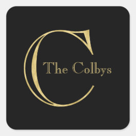 Pegatina Cuadrada Monograma C dorado y nombre en cualquier color