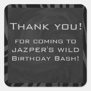 Pegatina Cuadrada Monograma cebra negra y gris