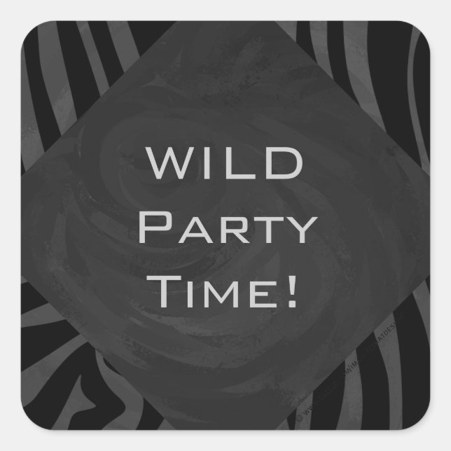 Pegatina Cuadrada Monograma cebra negra y gris (Anverso)