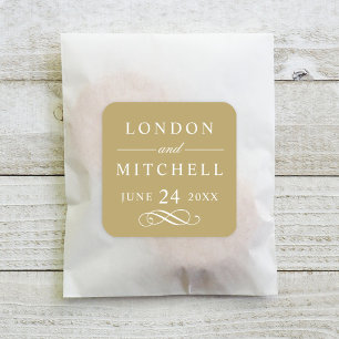 Pegatina Cuadrada Monograma clásico elegante de Boda de oro antiguo