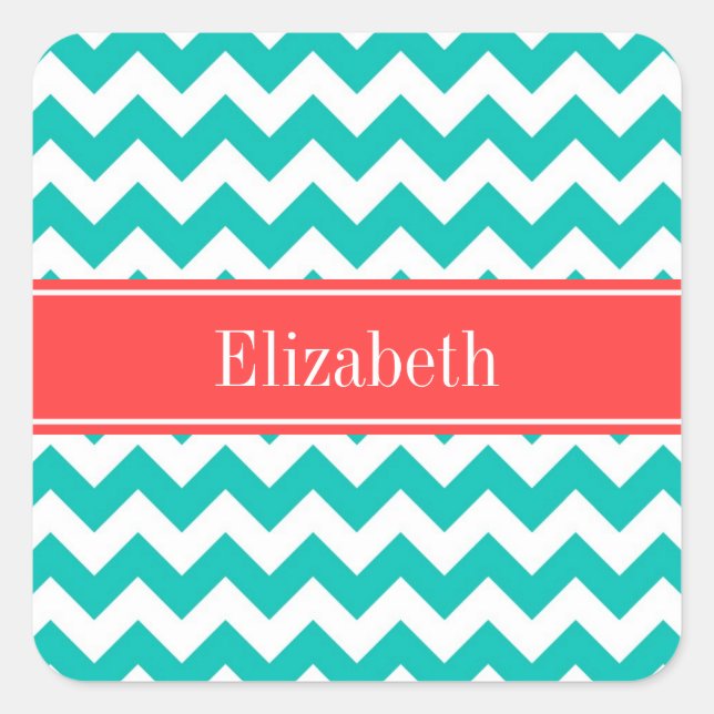 Pegatina Cuadrada Monograma con el nombre de coral ZigZag del protec (Anverso)