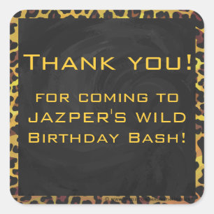 Pegatina Cuadrada Monograma con leopardo marrón y amarillo