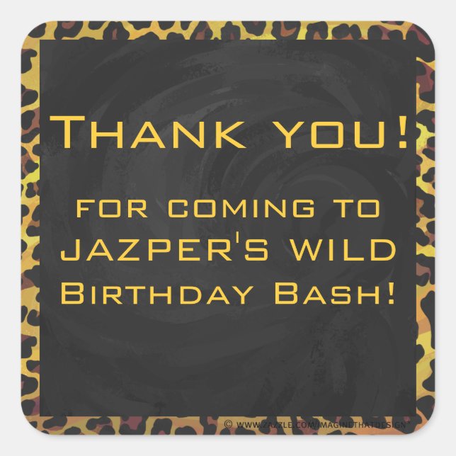 Pegatina Cuadrada Monograma con leopardo marrón y amarillo (Anverso)