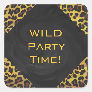 Pegatina Cuadrada Monograma con leopardo marrón y amarillo