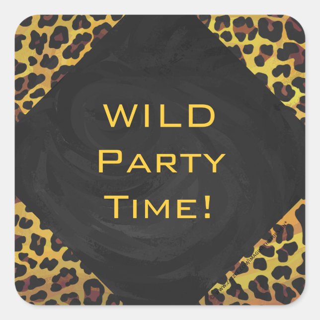 Pegatina Cuadrada Monograma con leopardo marrón y amarillo (Anverso)