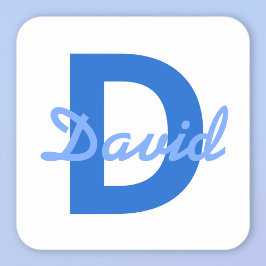 Pegatina Cuadrada Monograma con nombre editable blanco azul oscuro y