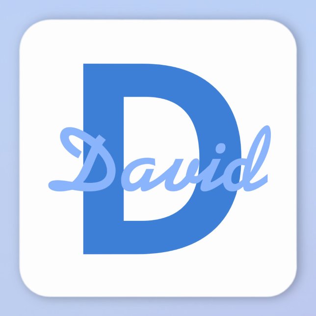 Pegatina Cuadrada Monograma con nombre editable blanco azul oscuro y (Subido por el creador)