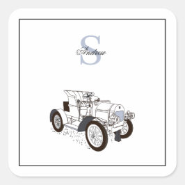 Pegatina Cuadrada Monograma Cute Graphics Personalizado Auto Negro