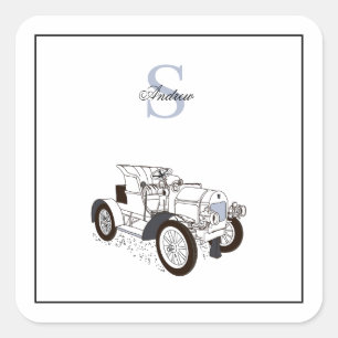 Pegatina Cuadrada Monograma Cute Graphics Personalizado Auto Negro