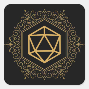 Pegatina Cuadrada Monograma D20 Dice Dorado Tabletop RPG