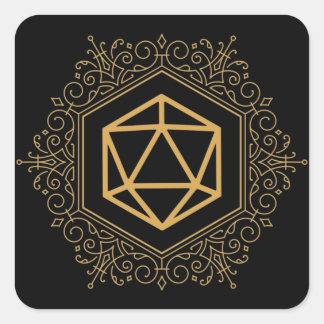 Pegatina Cuadrada Monograma D20 Dice Dorado Tabletop RPG