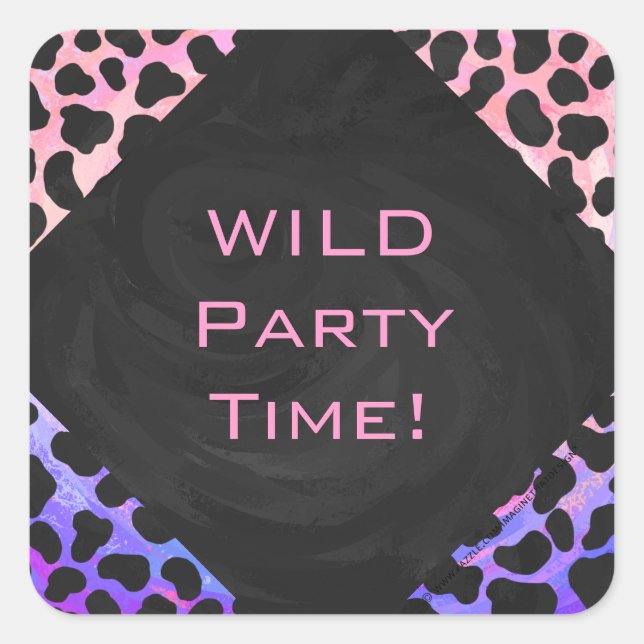 Pegatina Cuadrada Monograma dálmata negro y rosa (Anverso)