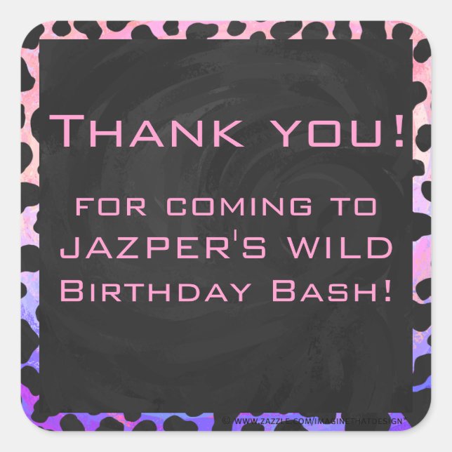 Pegatina Cuadrada Monograma dálmata negro y rosa (Anverso)