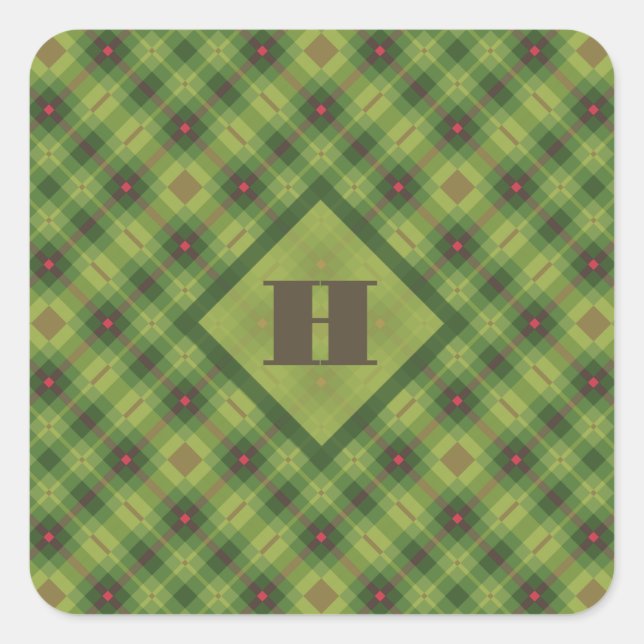 Pegatina Cuadrada Monograma de adormidera de plaqueta verde brillant (Anverso)