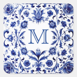 Pegatina Cuadrada Monograma de boda