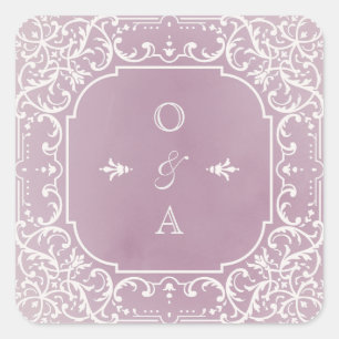 Pegatina Cuadrada Monograma de boda mauve romántico y elegante