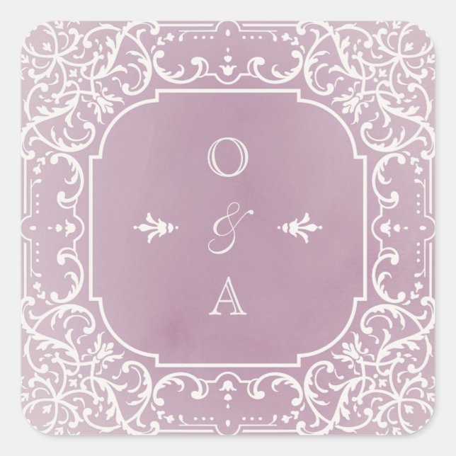 Pegatina Cuadrada Monograma de boda mauve romántico y elegante (Anverso)