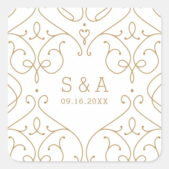 Pegatina Cuadrada Monograma de bodas clásico y elegante (Anverso)