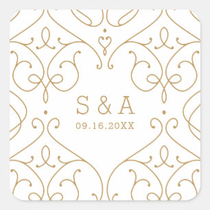 Pegatina Cuadrada Monograma de bodas clásico y elegante