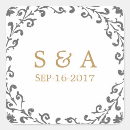 Pegatina Cuadrada Monograma de bodas rústico elegante