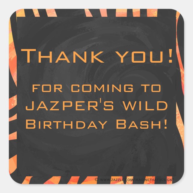 Pegatina Cuadrada Monograma de cebra negra y naranja (Anverso)