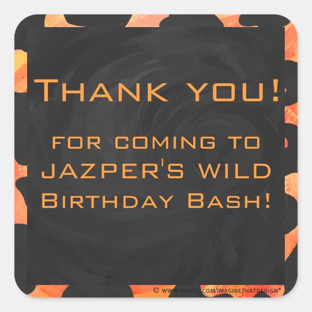 Pegatina Cuadrada Monograma de cebra negra y naranja (Anverso)