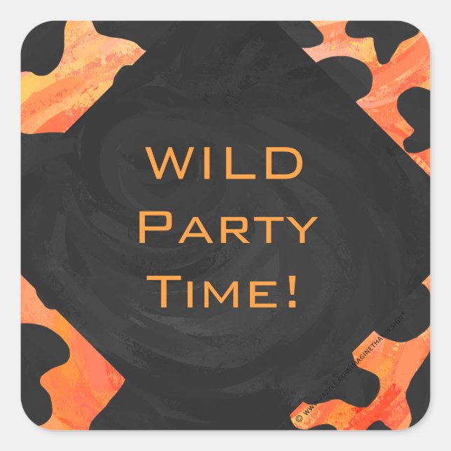 Pegatina Cuadrada Monograma de cebra negra y naranja (Anverso)