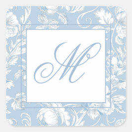 Pegatina Cuadrada Monograma de Chinoiserie Azul y Blanco