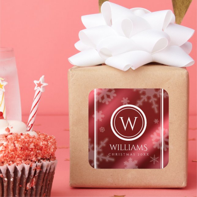 Pegatina Cuadrada Monograma de copos de nieve de Relieve metalizado  (Fiesta)