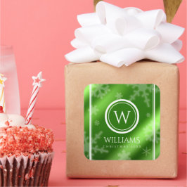 Pegatina Cuadrada Monograma de copos de nieve de Relieve metalizado 