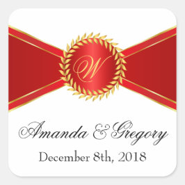 Pegatina Cuadrada Monograma de elegancia roja