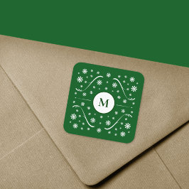 Pegatina Cuadrada Monograma de energía de flor verde esmeralda